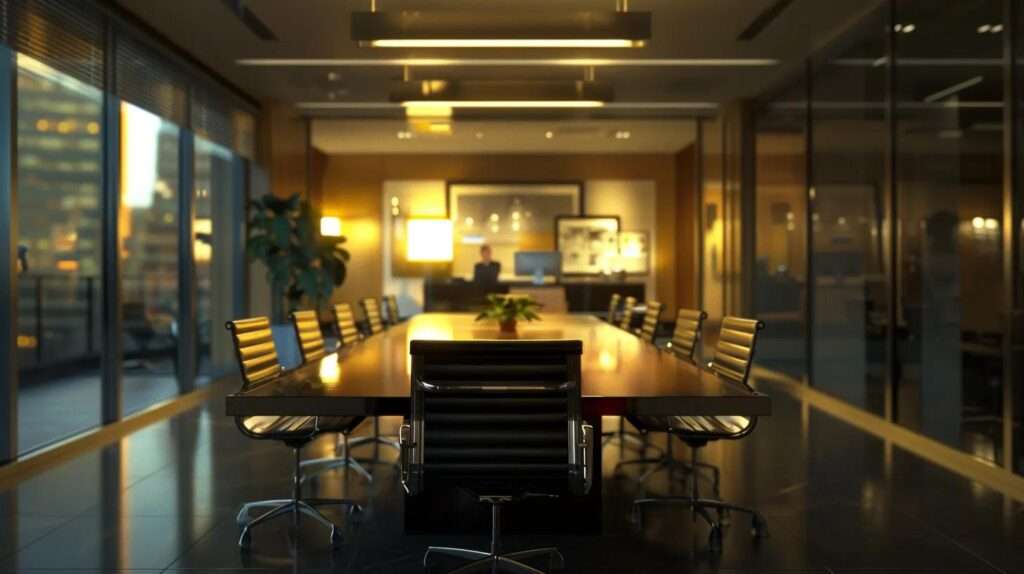 a dynamic boardroom scene captures engaged professionals brainstorming around a sleek table, illuminated by soft natural light, as they collaboratively analyse compliance strategies and foster a culture of continuous improvement.