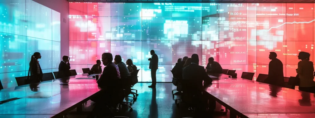 a dynamic boardroom scene where a diverse group of professionals collaboratively analyzes supplier performance data projected on a large screen, illuminated by soft natural light filtering through large windows, symbolizing the importance of strategic supplier relationships in achieving iso 9001 certification.