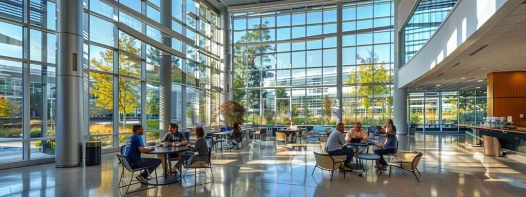 a polished, modern office space filled with diverse professionals engaged in a dynamic discussion, illuminated by natural light streaming through large windows, symbolizing the collaborative essence of successful iso 9001 implementation.