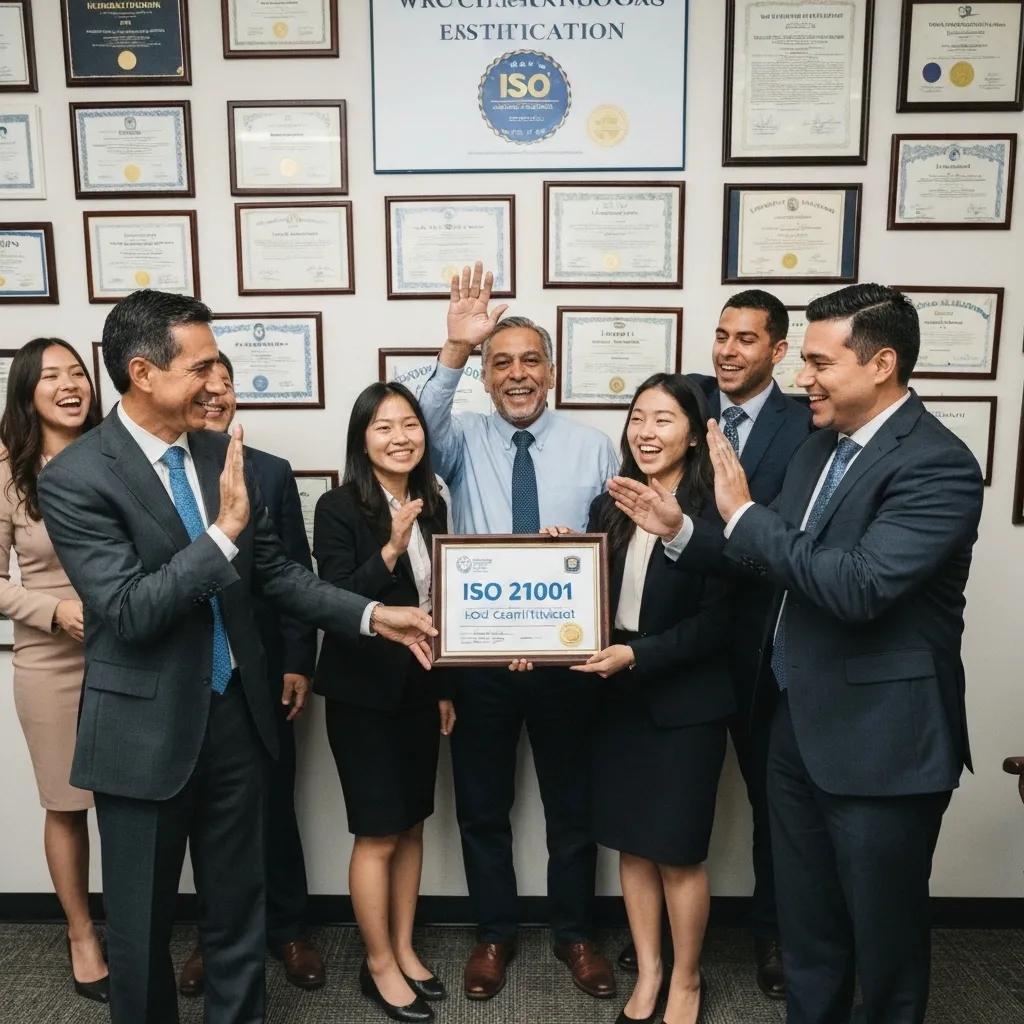 Educational leaders celebrating the receipt of ISO 21001 certification award