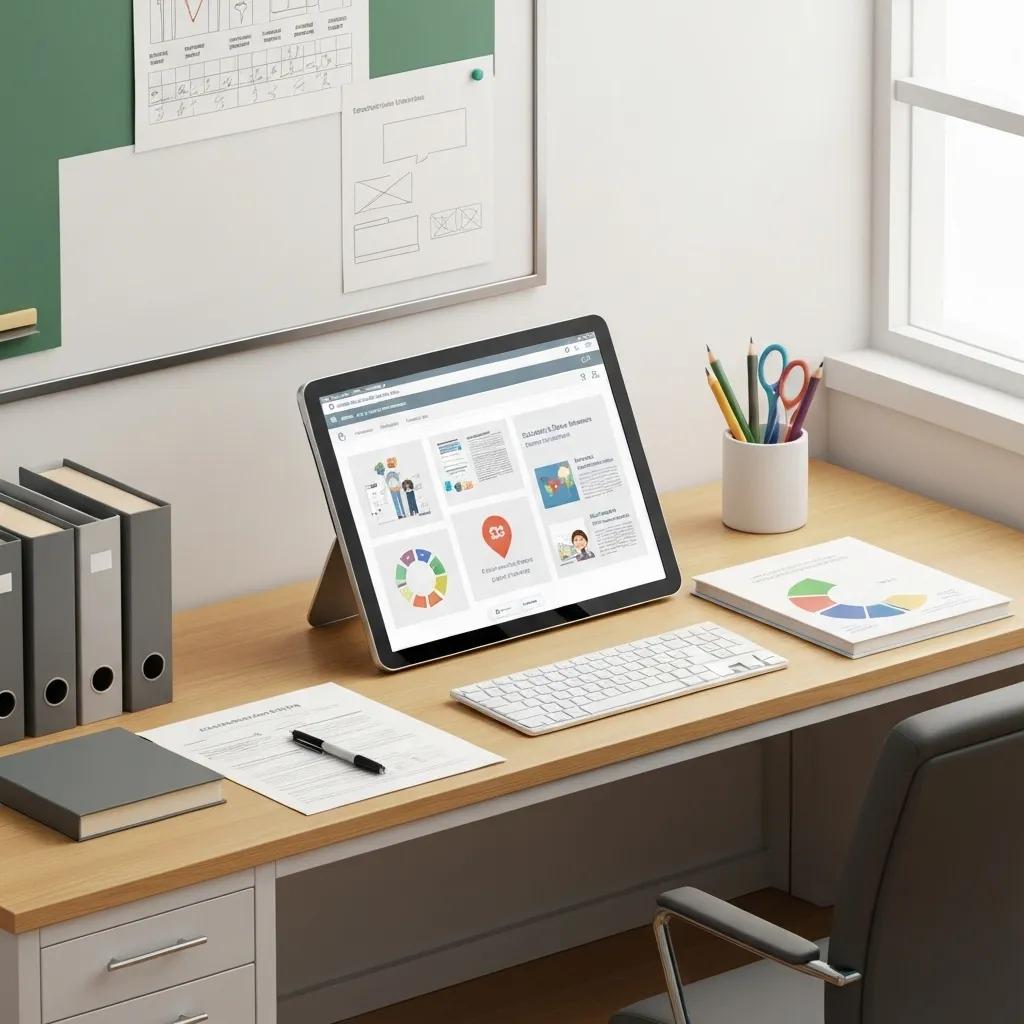 Organized educational workspace illustrating the structure of an Educational Organization Management System