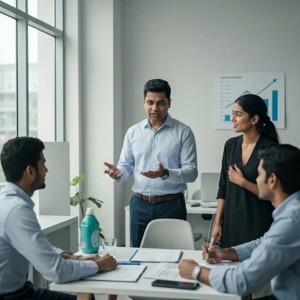 Business leader presenting sustainability report highlighting benefits of ISO 14001 certification