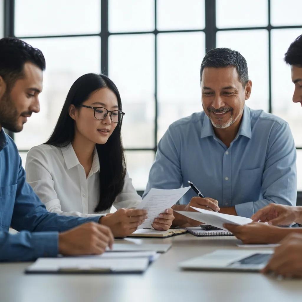 Educators collaborating on ISO 21001 implementation in a modern educational setting