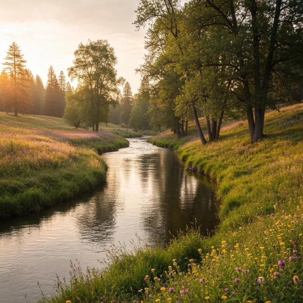 A harmonious landscape illustrating the balance between nature and business, emphasizing environmental sustainability