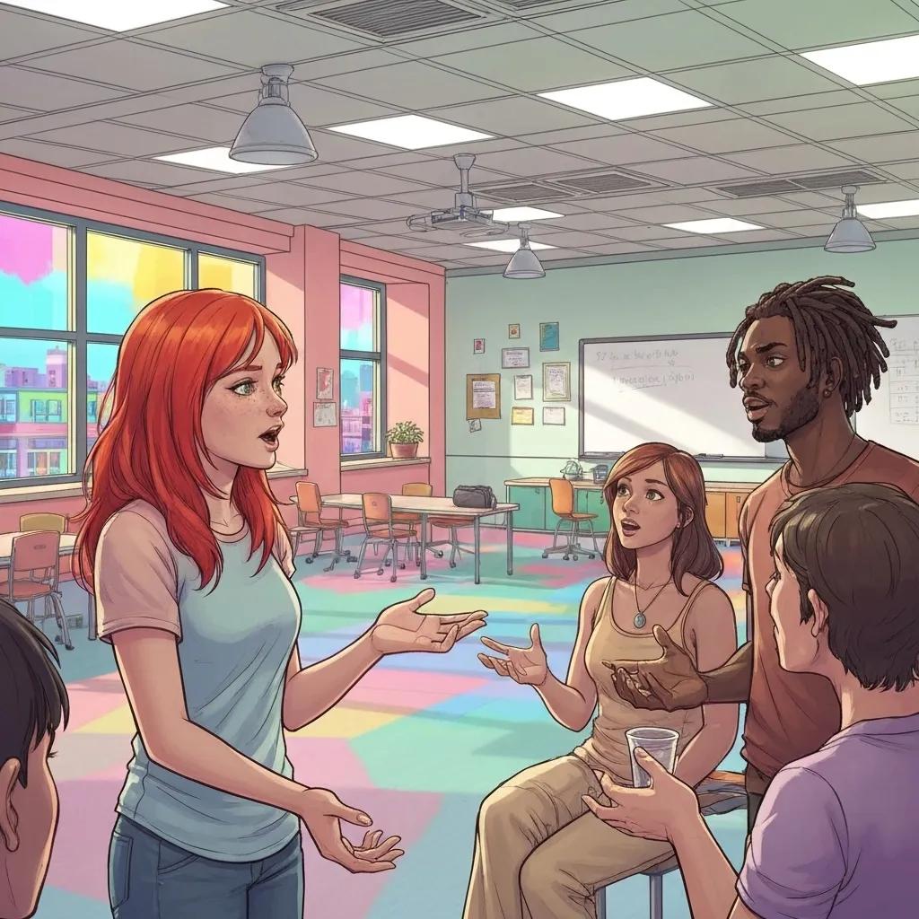 Diverse students engaged in collaborative learning in a modern classroom