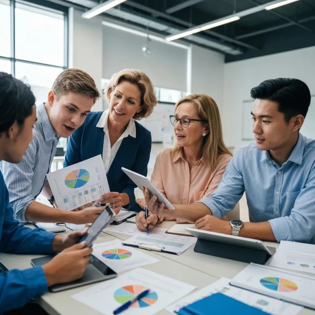 Educators in a strategic planning session, focusing on the implementation of ISO 21001 certification