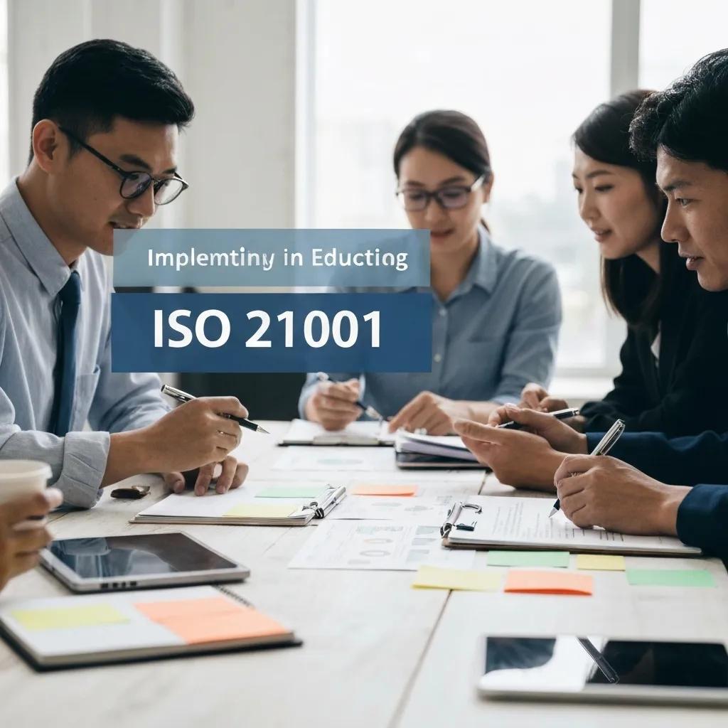 Educators in a strategic planning session discussing ISO 21001 implementation in education