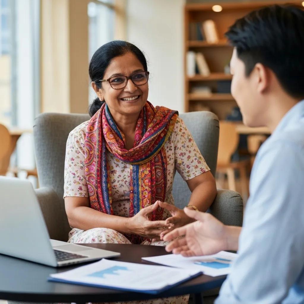 Consultant discussing budget strategies with a client in an office setting