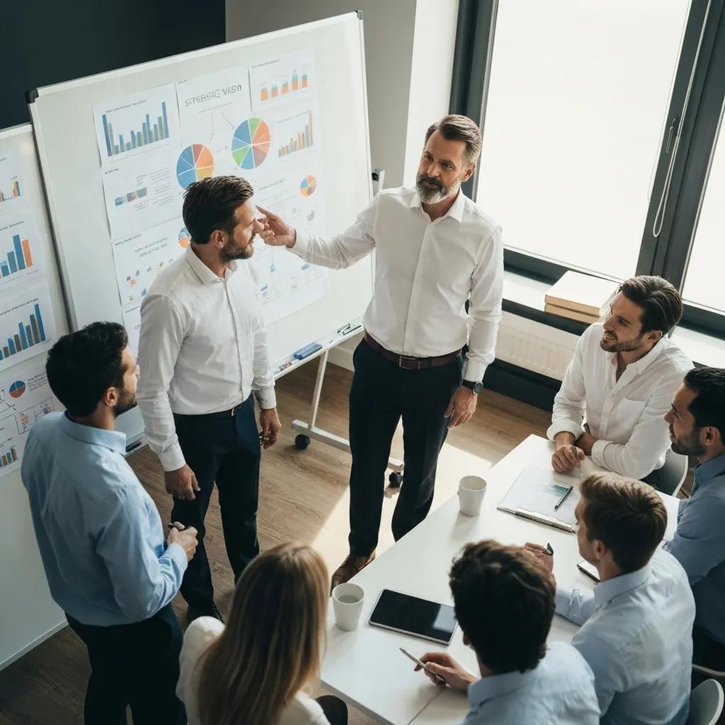 Business leader presenting the strategic benefits of ISO certifications in a boardroom setting