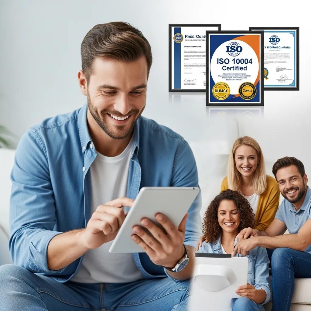 A happy customer using a product, illustrating the value of ISO 10004 alignment