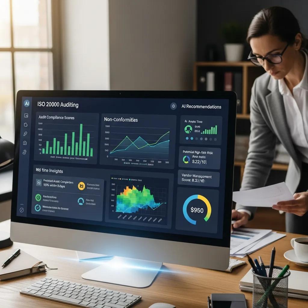 AI analytics supporting ISO 20000 audit work alongside an auditor