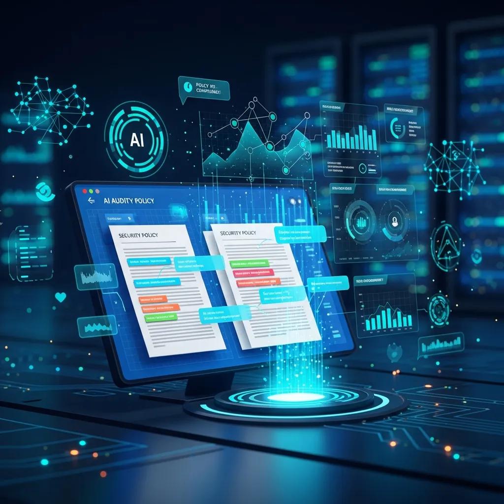 AI tools analysing ISO 27001 policy documents in a secure workspace
