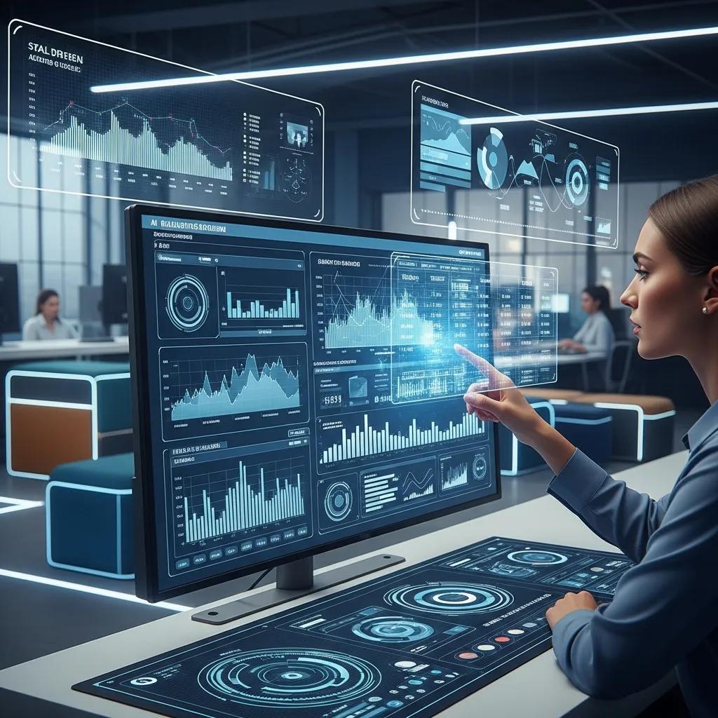 AI-driven auditing process in an academic setting, showcasing data analytics and research analysis
