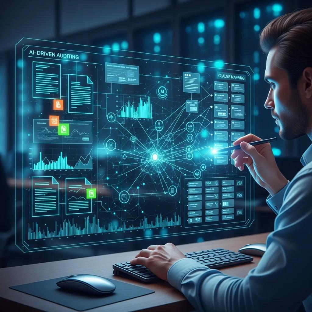 Auditor reviewing AI-generated analysis results on a screen