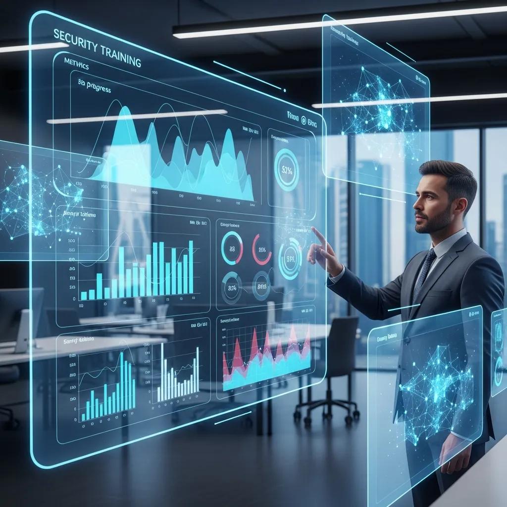 AI-driven auditing tools reviewing security training metrics on a screen
