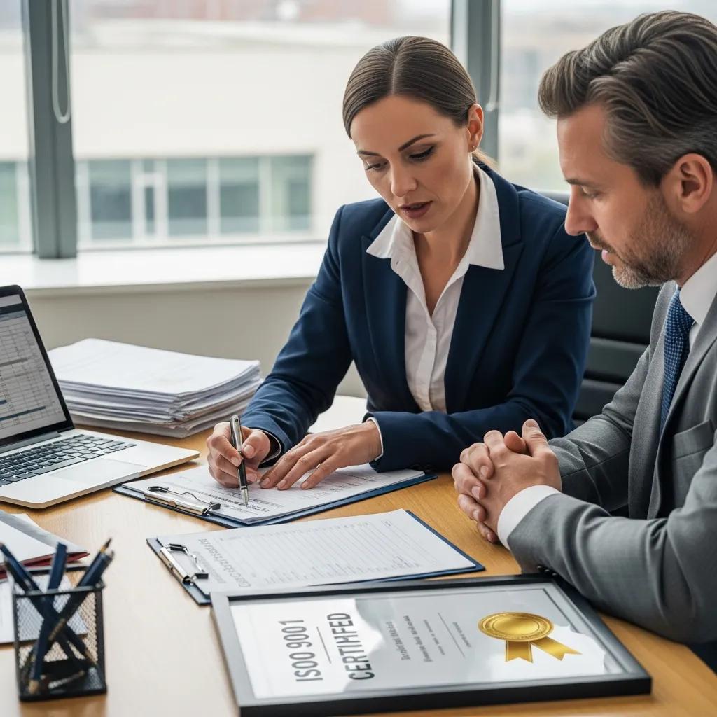 Auditor and client reviewing the ISO certification process