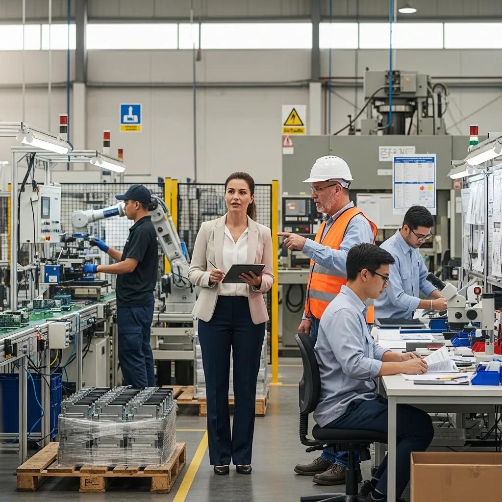 External auditor reviewing processes on-site in a manufacturing setting