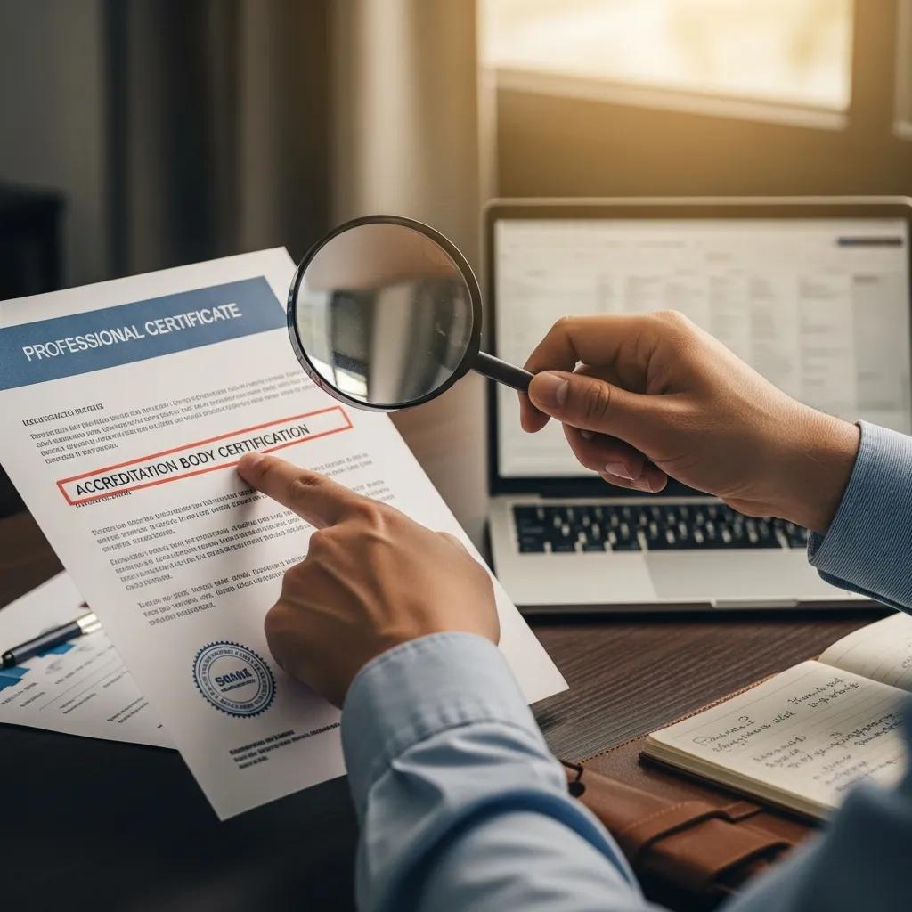 Auditor reviewing certification paperwork to demonstrate the role of accreditation
