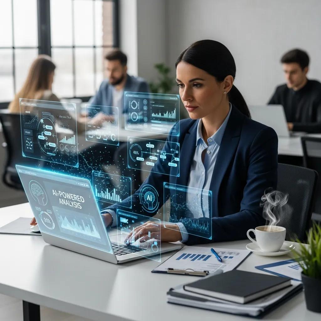 Auditor using AI tools to streamline auditing in a modern workspace
