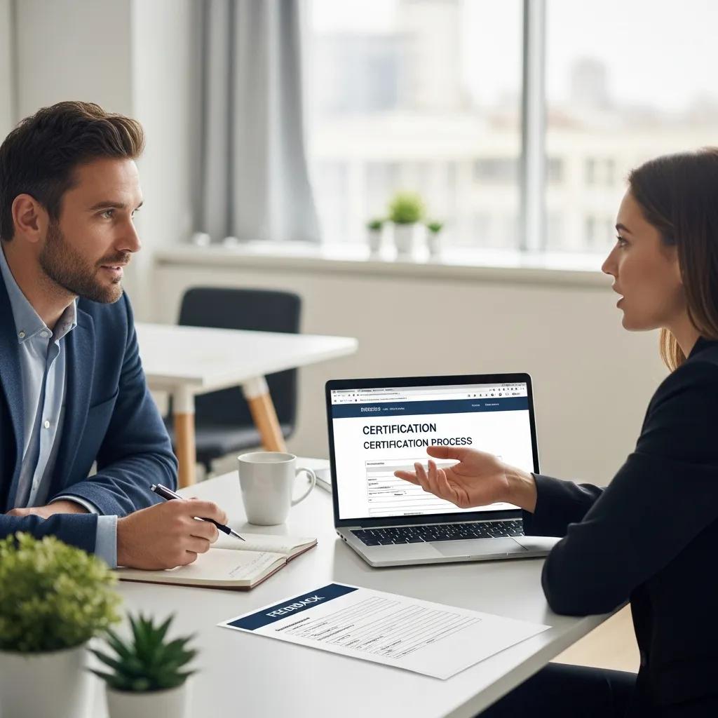 Professional collecting client feedback during a testimonial session