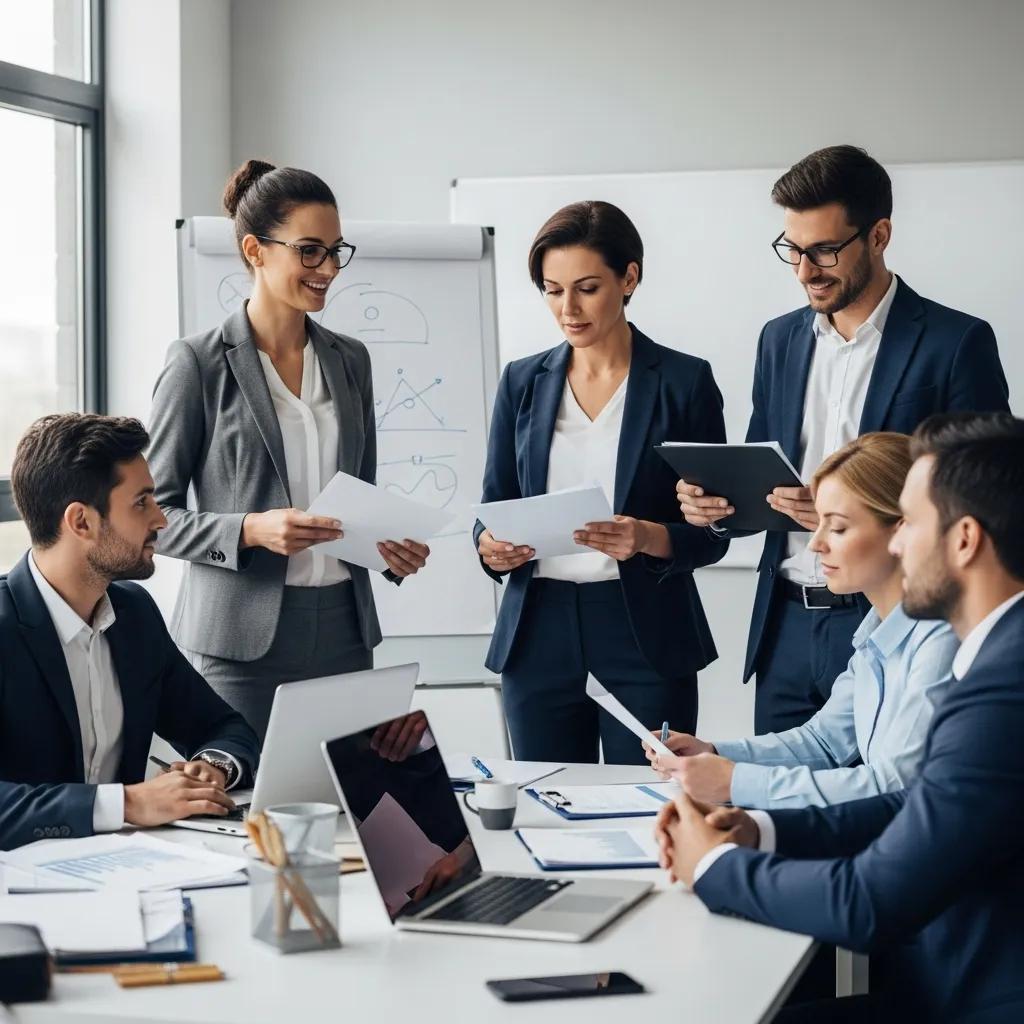 Business professionals collaborating on CCPA compliance strategies in a modern office