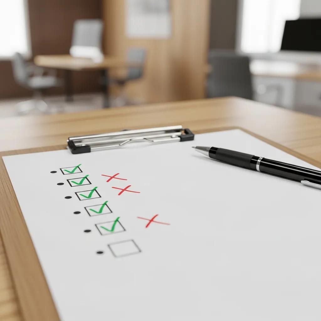 Checklist representing ISO 9001 management review requirements in an office setting