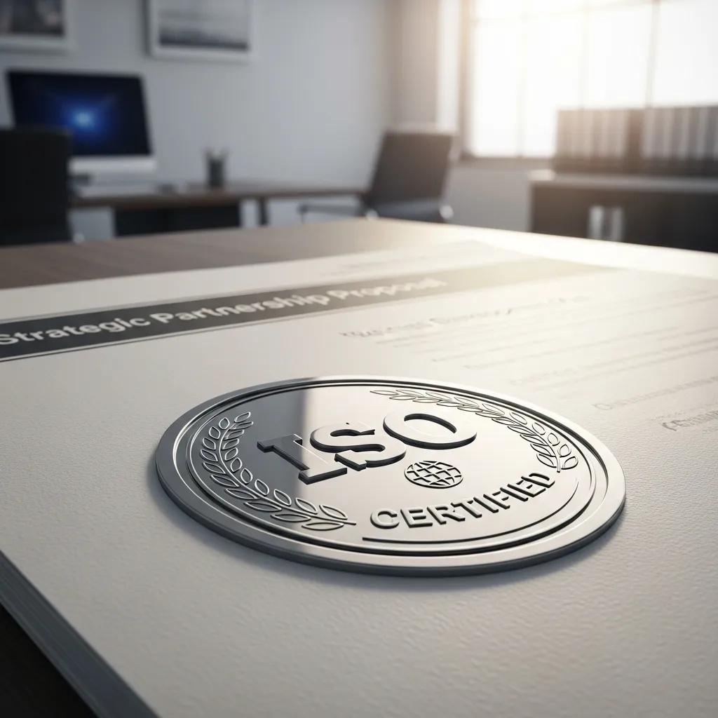 ISO certification badge on a business proposal document
