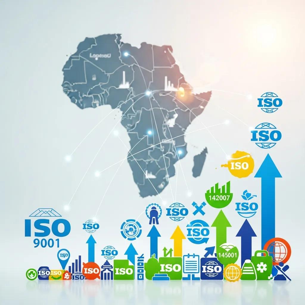 Icons for ISO standards over a soft map of Africa