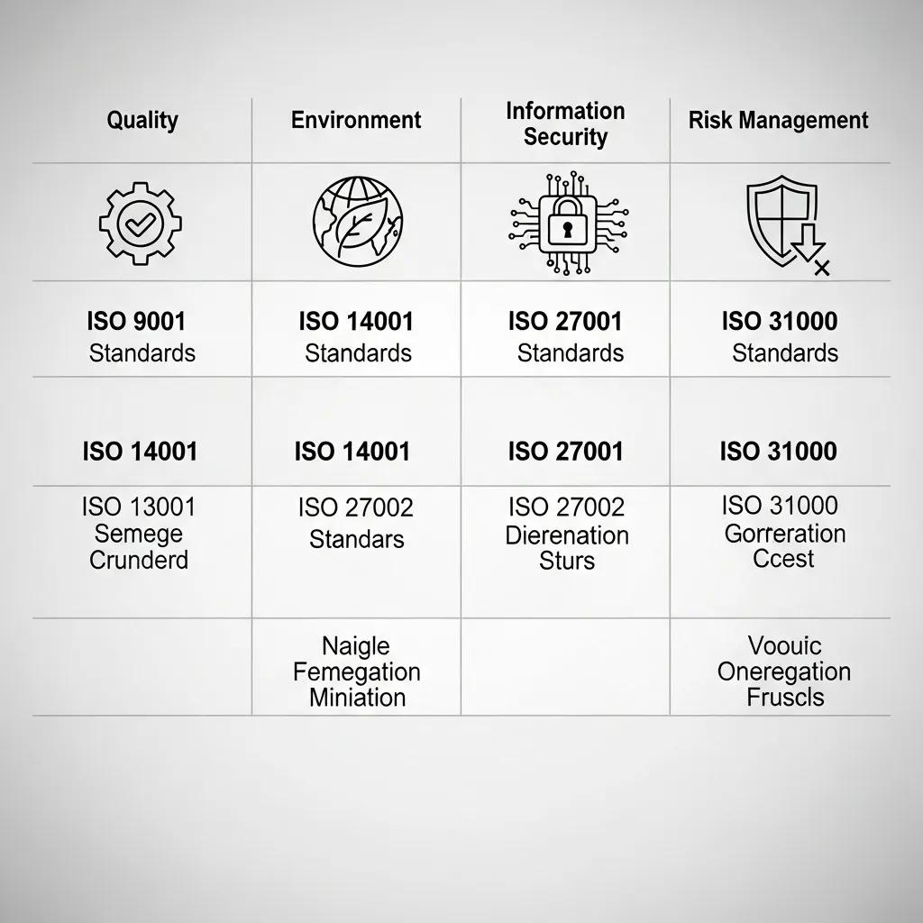 Side-by-side overview of essential ISO standards for compliance and risk