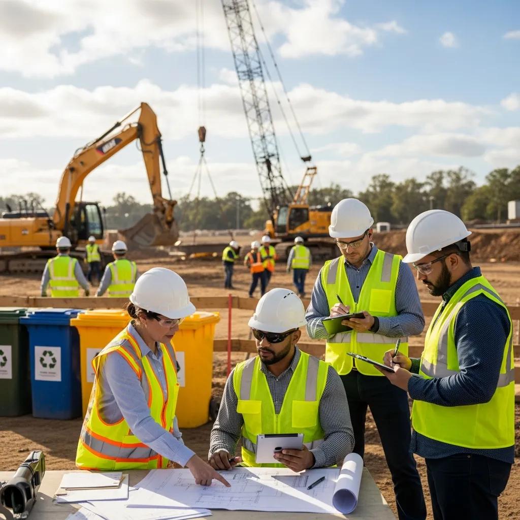 Construction site showcasing teamwork in quality, safety, and environmental management