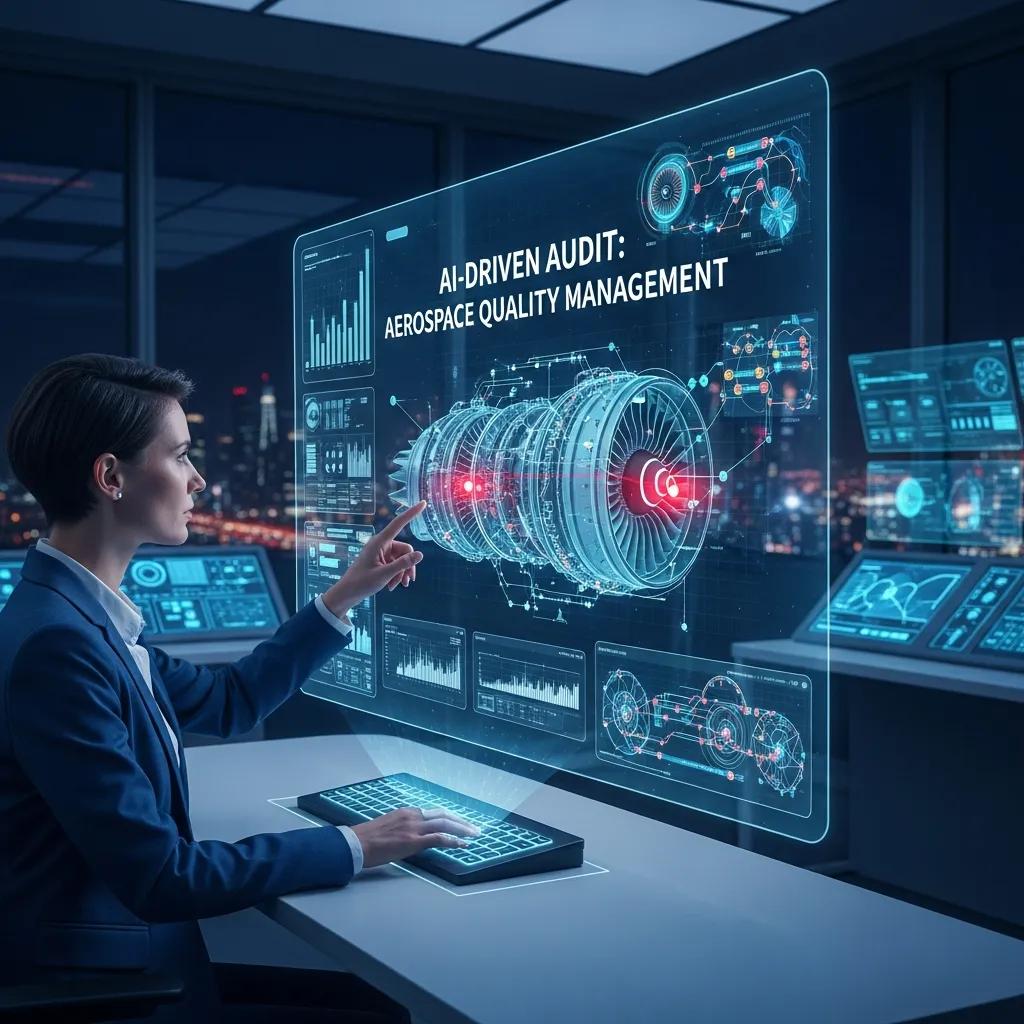 Digital interface showcasing AI-driven auditing benefits in aerospace quality management