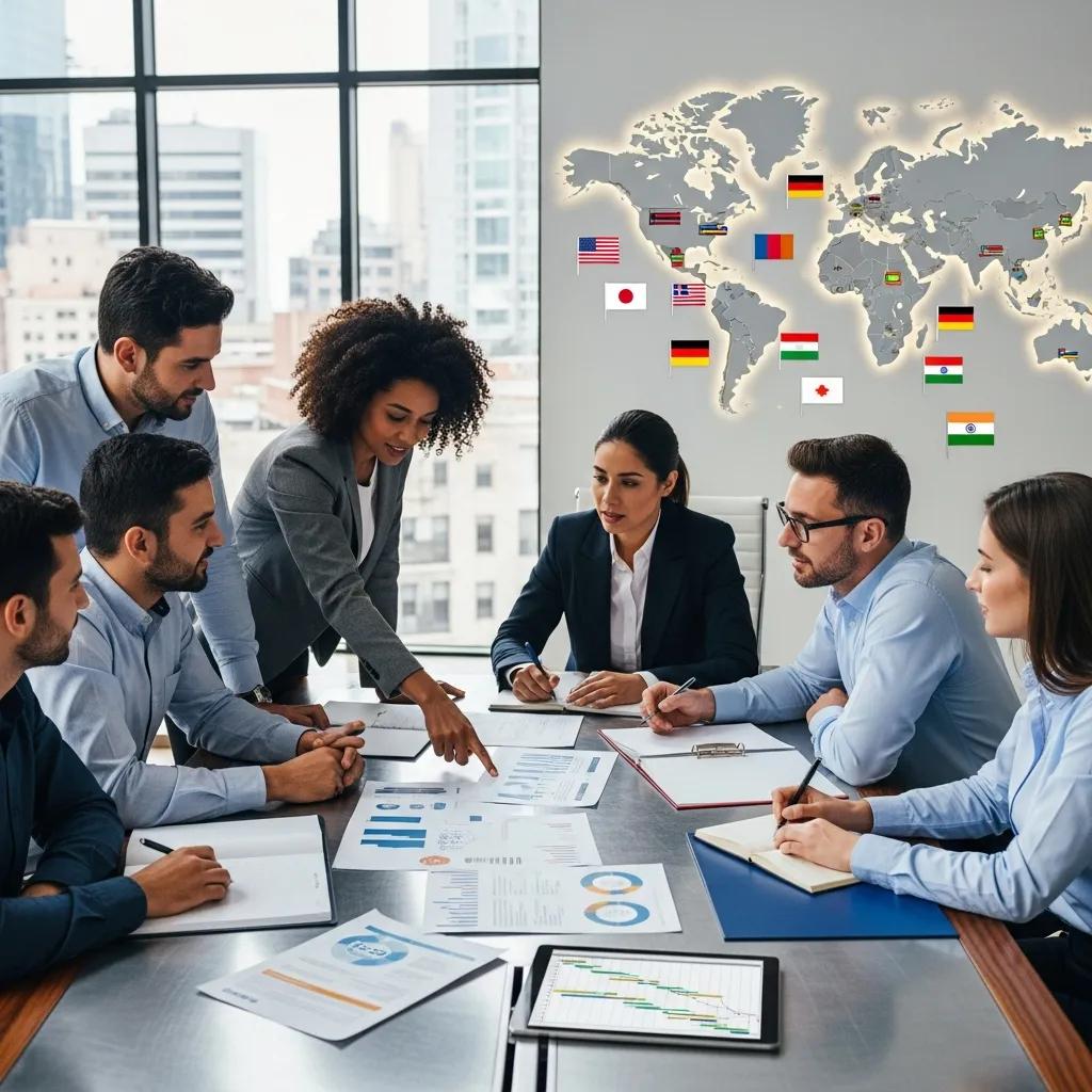 Diverse professionals collaborating on ISO certification in a modern office