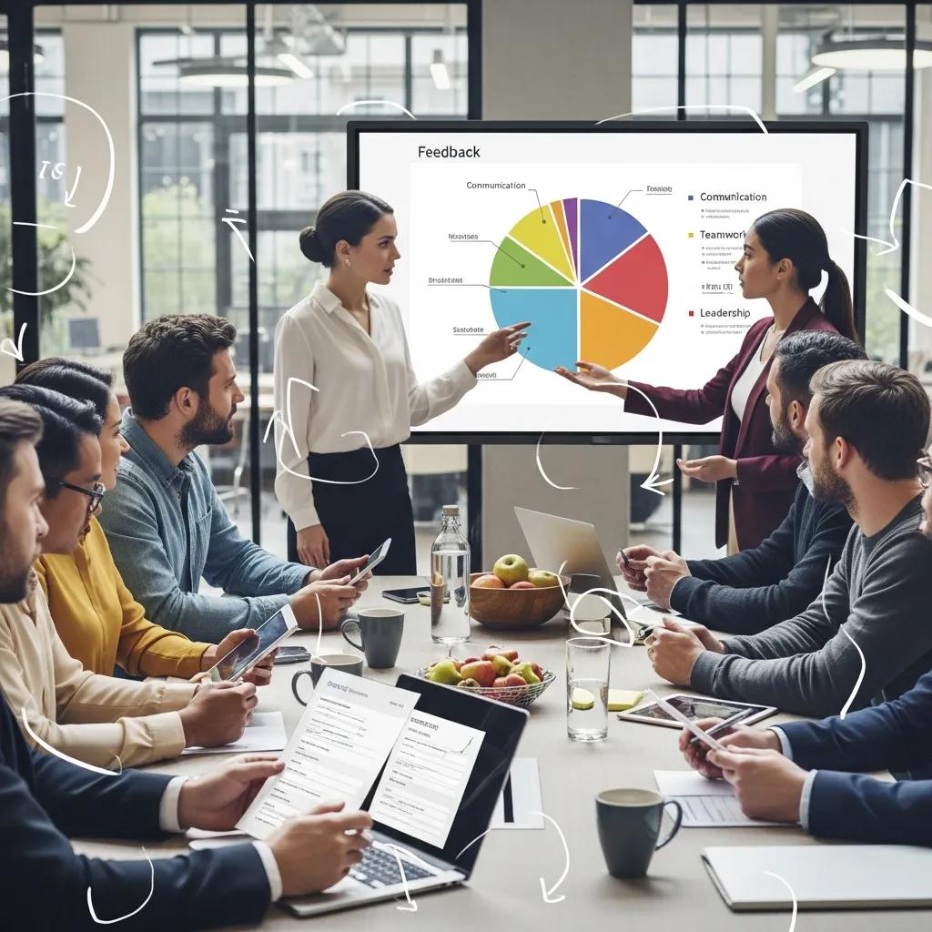 Team participating in a 360-degree feedback session to support compliance