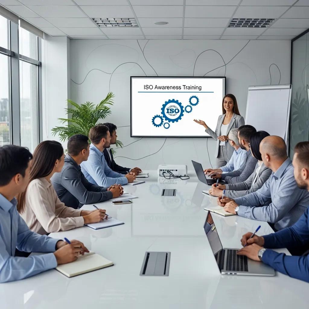 Employees participating in an ISO awareness training session, highlighting engagement and collaboration