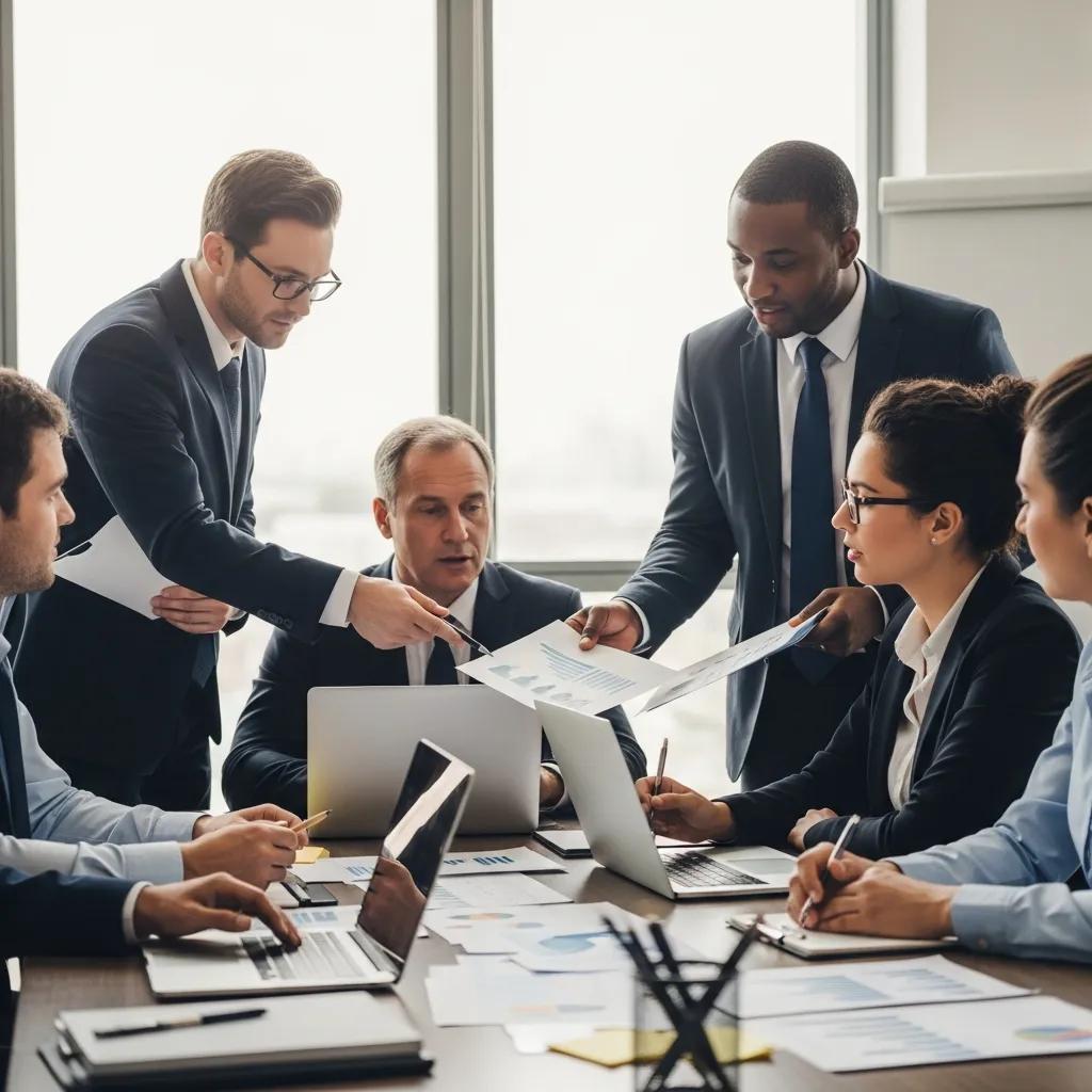 Executives engaged in a management review meeting, showcasing collaboration and strategic discussion