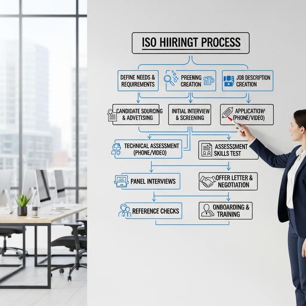 Flowchart showing steps to hire an ISO consultant from scoping to audit