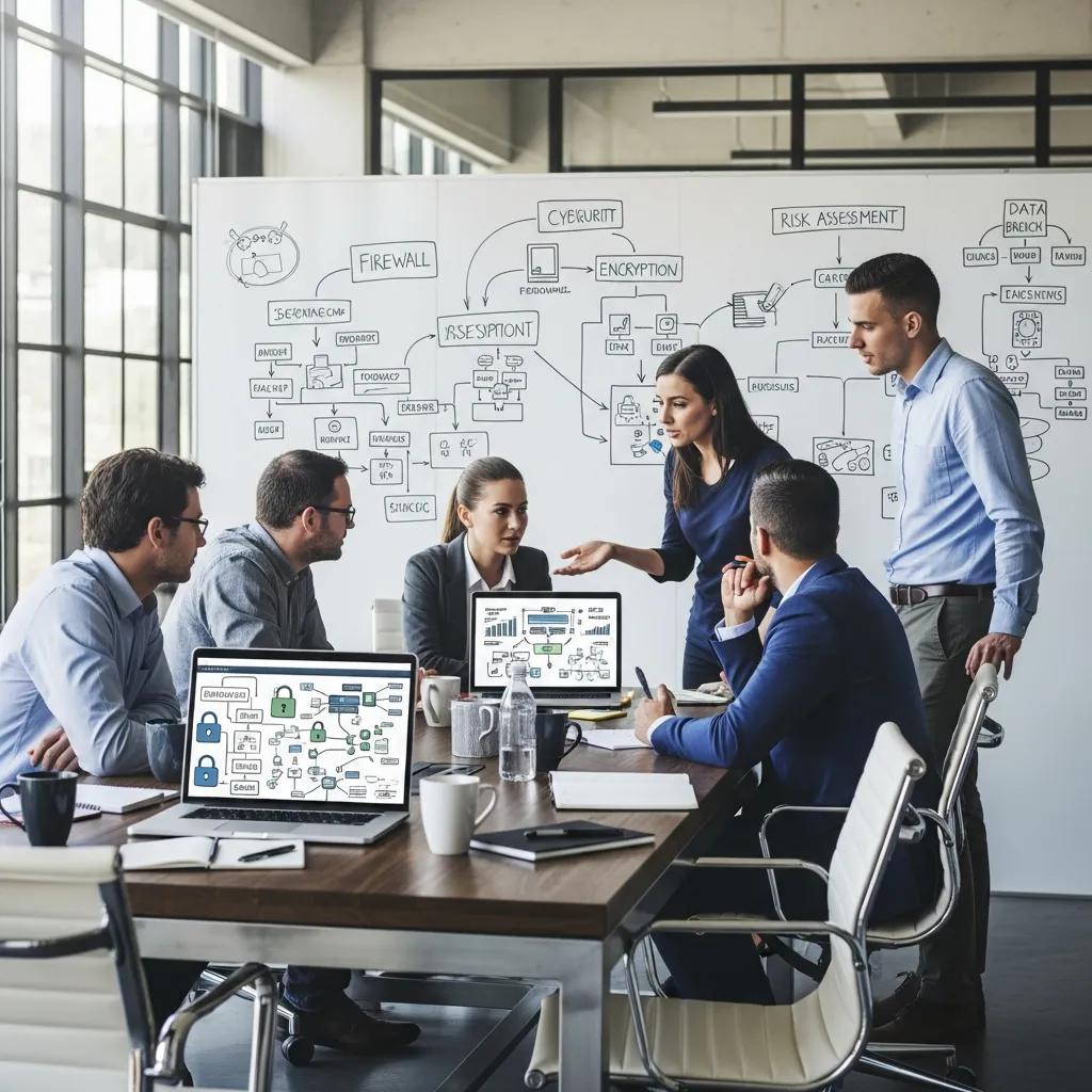 Group discussion on information security in a modern office setting