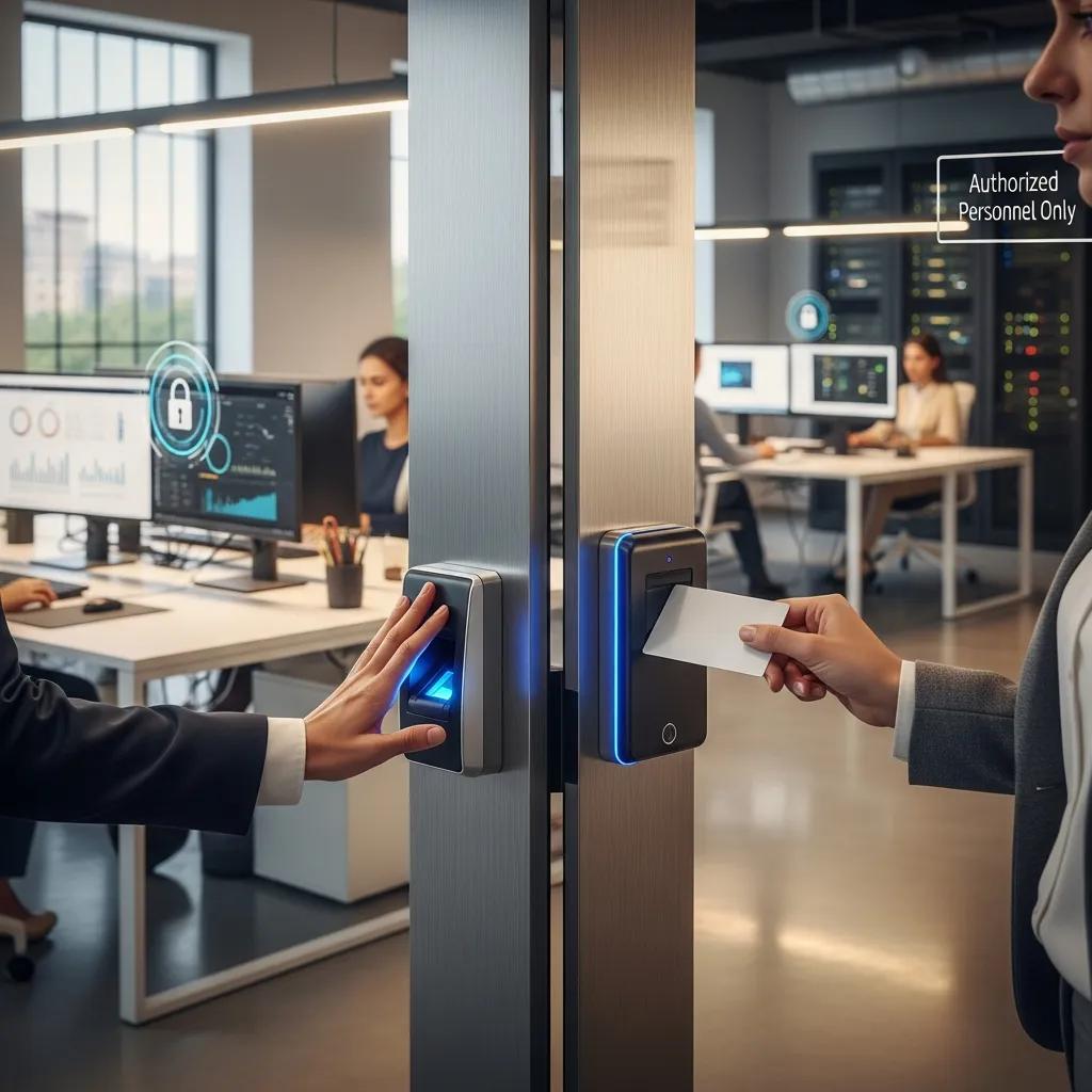 Access control devices—card readers and biometric scanners—protecting core information assets