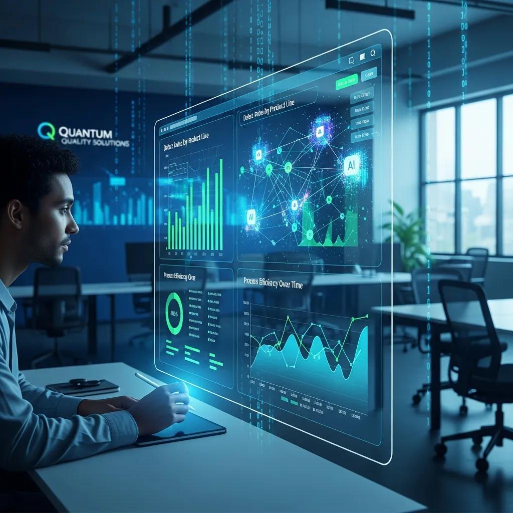 Conceptual image showing AI analytics applied to ISO 9001 quality audits