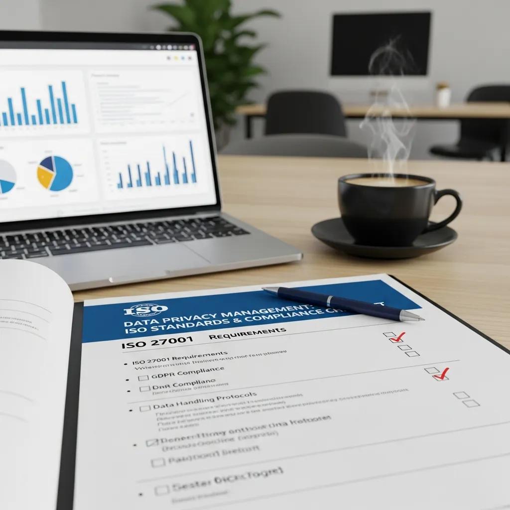ISO standards and compliance checklist on a desk illustrating CCPA management