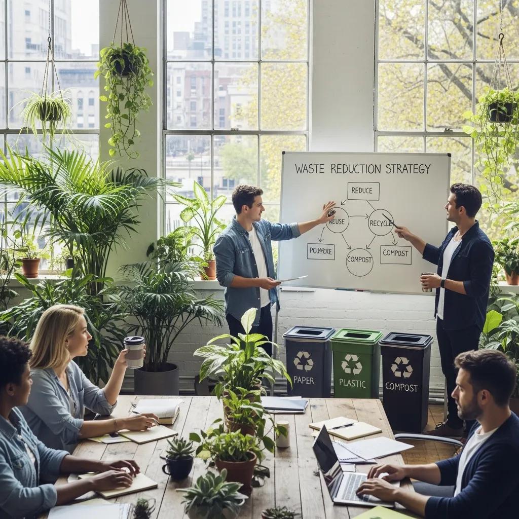 Modern office promoting effective waste management and sustainability practices