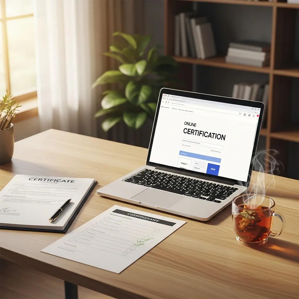 Organized desk with certification documents and a checklist — illustrating the ISO 27001 certification process