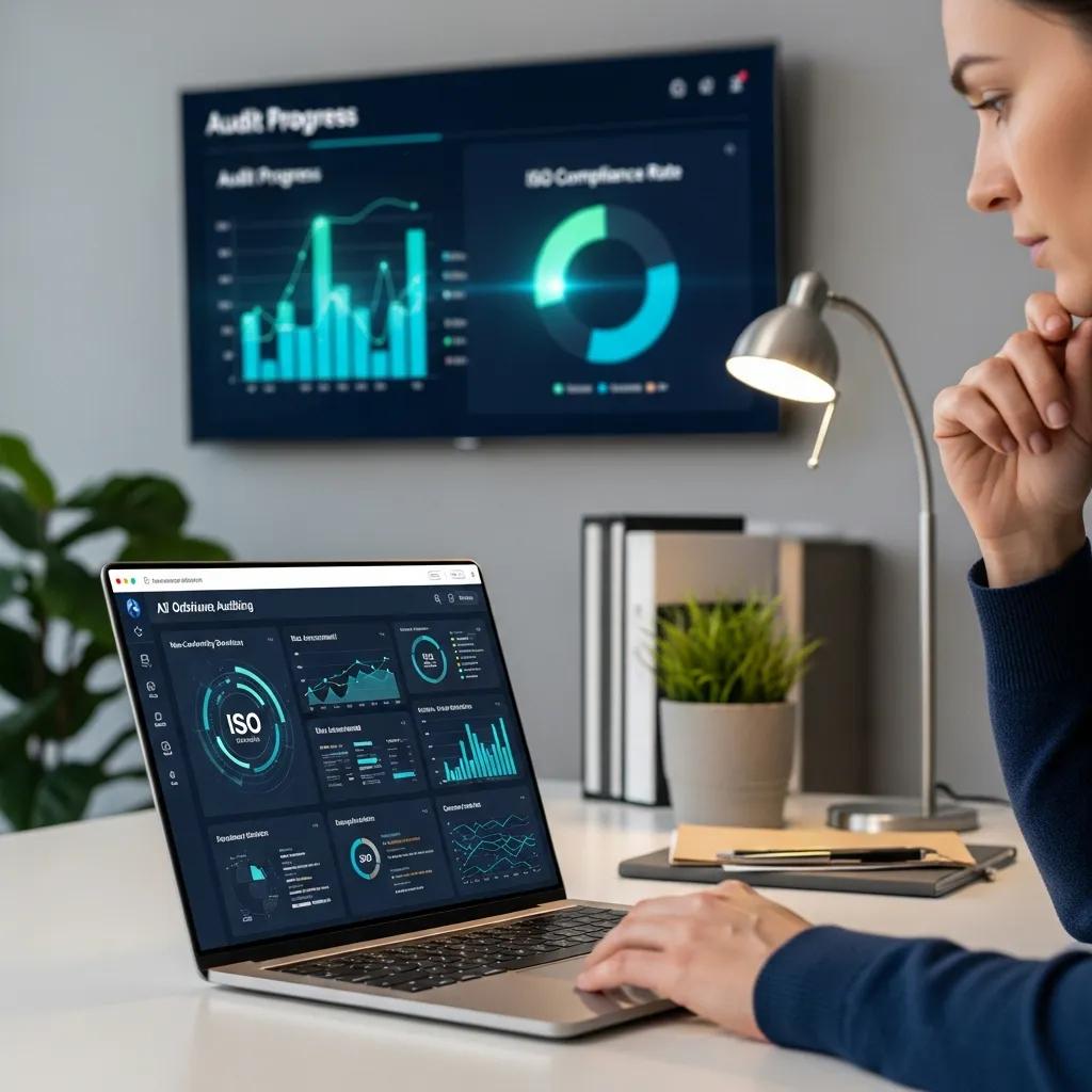 User interacting with AI-driven auditing software for ISO certification