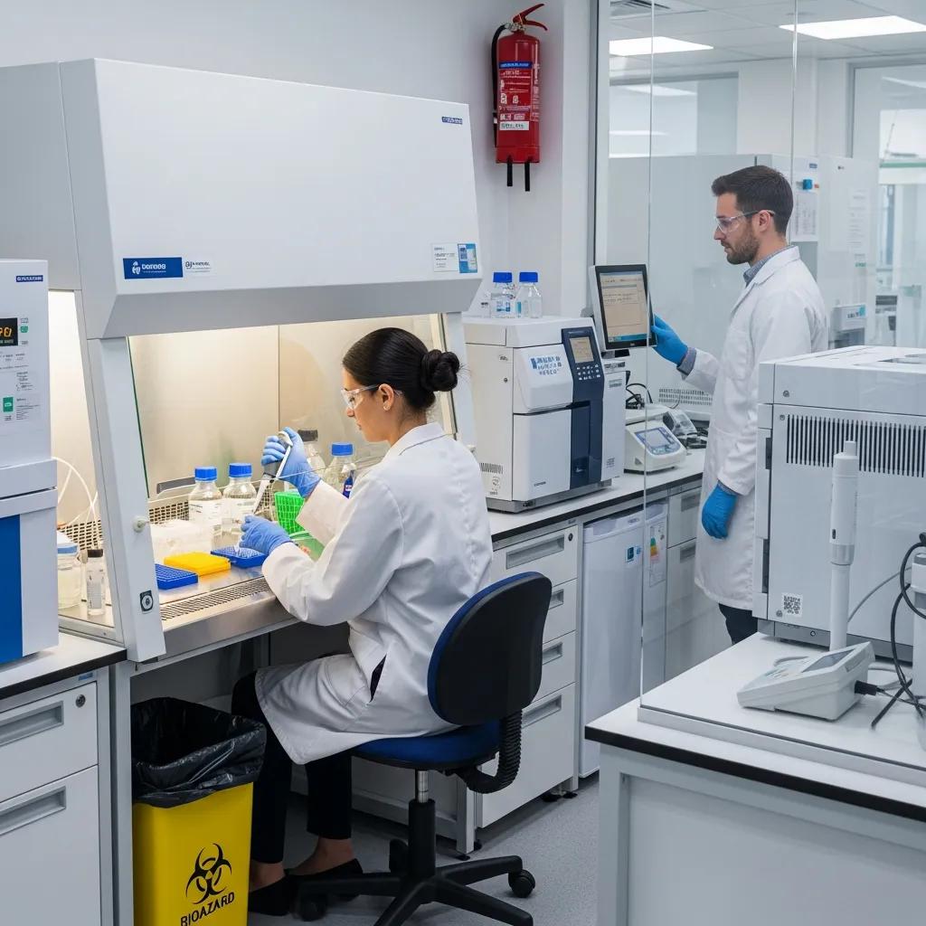 Pharmaceutical laboratory showcasing regulatory compliance and quality control processes