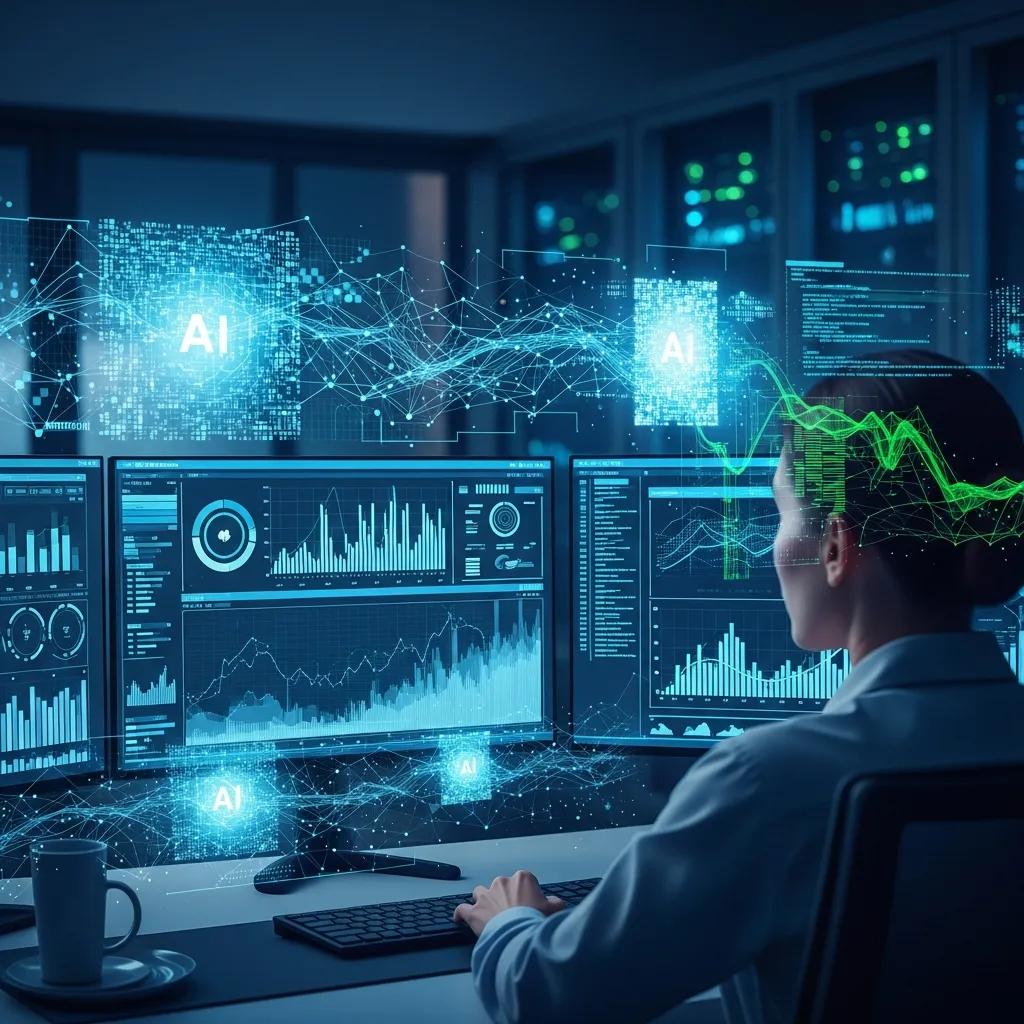 Analyst reviewing AI-driven audit data on a dashboard in a modern compliance environment