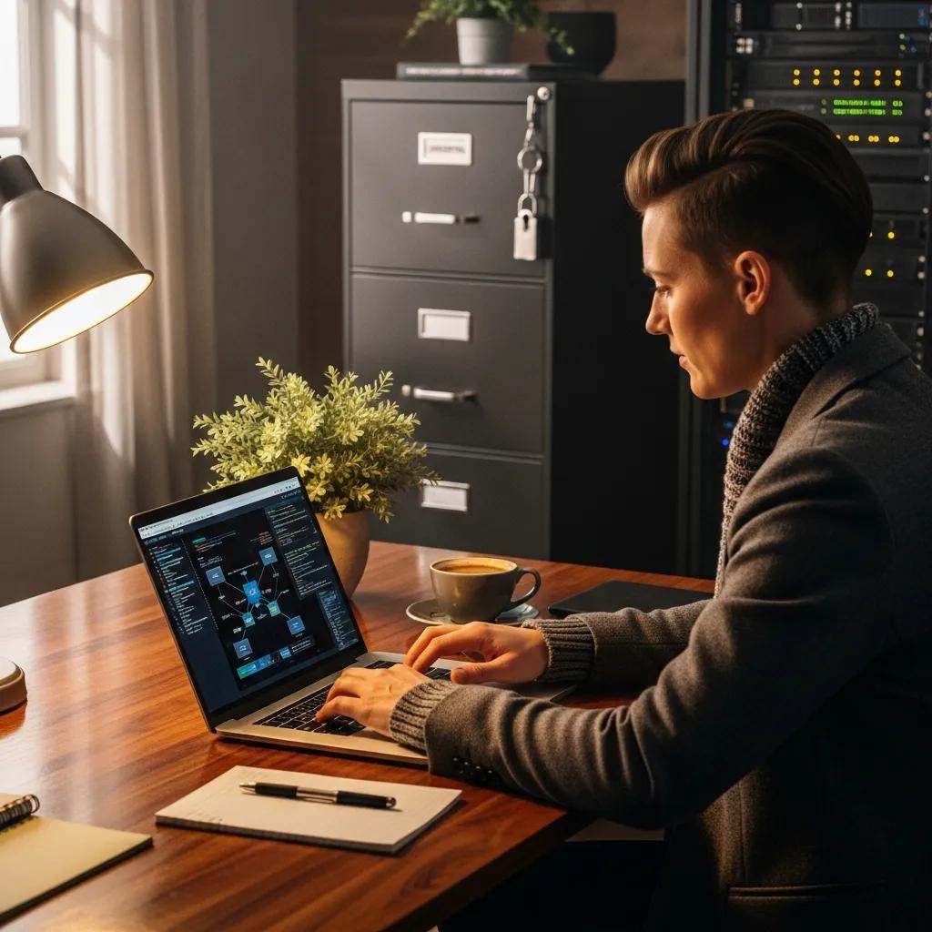 Professional reviewing data security protocols, focusing on financial risk management