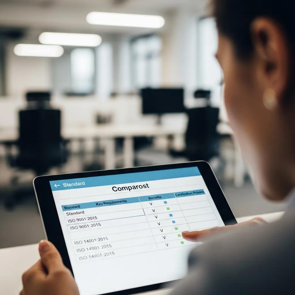 Professional reviewing ISO standards on a tablet