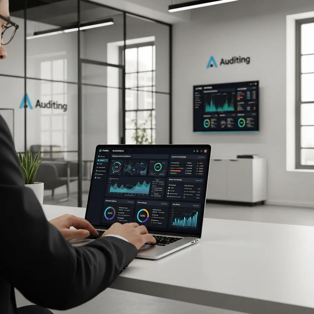 Analyst reviewing AI-driven audit dashboards during ISO certification preparation
