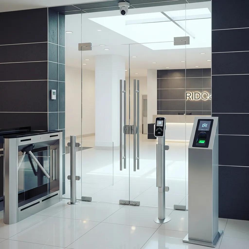 Secure facility entrance showcasing advanced access control systems for physical security measures