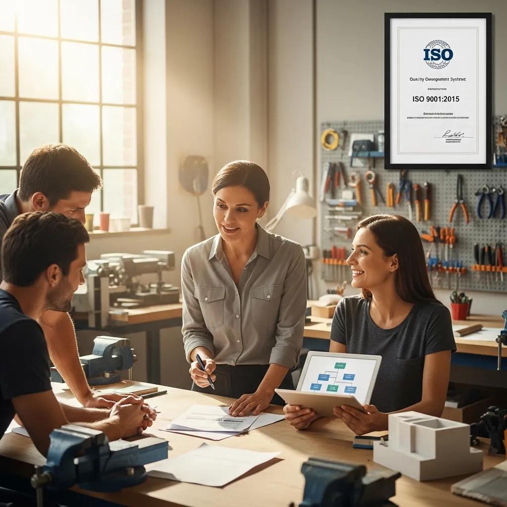 Small business owner discussing ISO certification benefits with their team